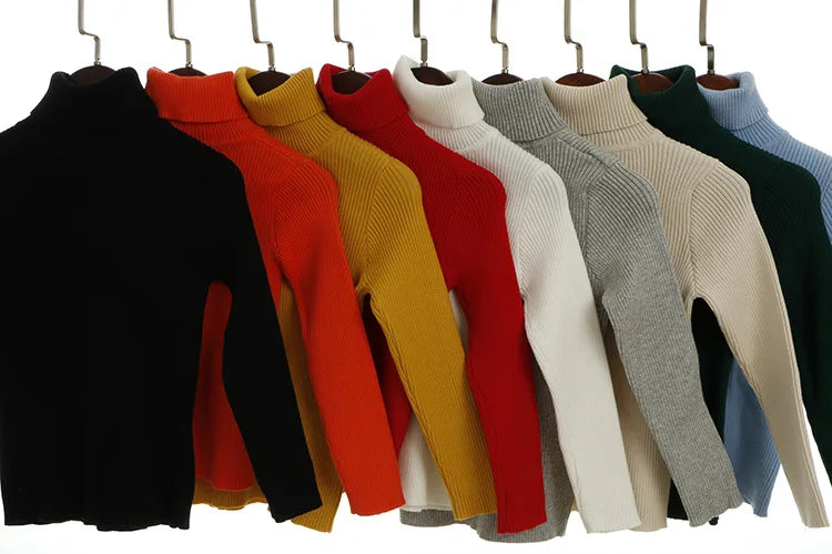 2024 New Sweater Kids Sweaters Autumn Girls Turtleneck Sweaters 1-6Yrs Baby Boys Pullover Winter Knitted Bottoming Boys Sweaters