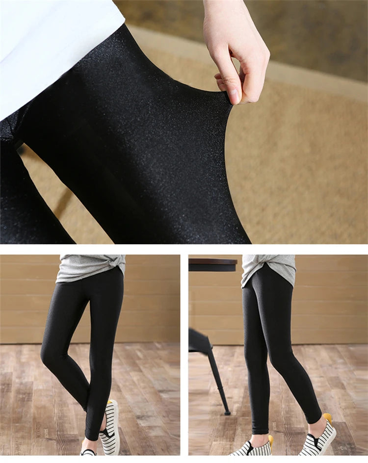 2-14 Years Girls Skinny Long Pants Shiny Black White Pink Children Bottoms Leggings Kids Elastic Trousers All-matches Leggings