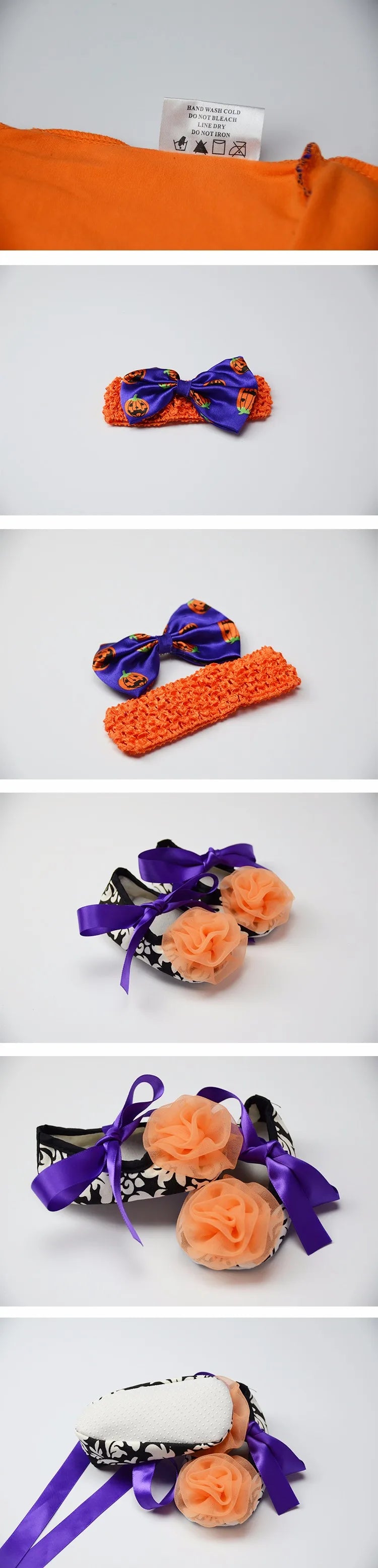 Halloween Baby Girl Clothing Sets Pumpkin Romper Dress Jumpersuit+Headband+Shoes 3pcs Suit Bebe Infant Festival Costumes