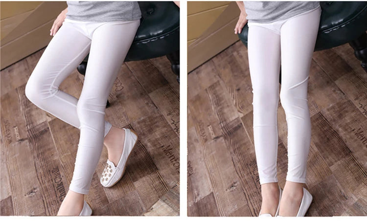 2-14 Years Girls Skinny Long Pants Shiny Black White Pink Children Bottoms Leggings Kids Elastic Trousers All-matches Leggings