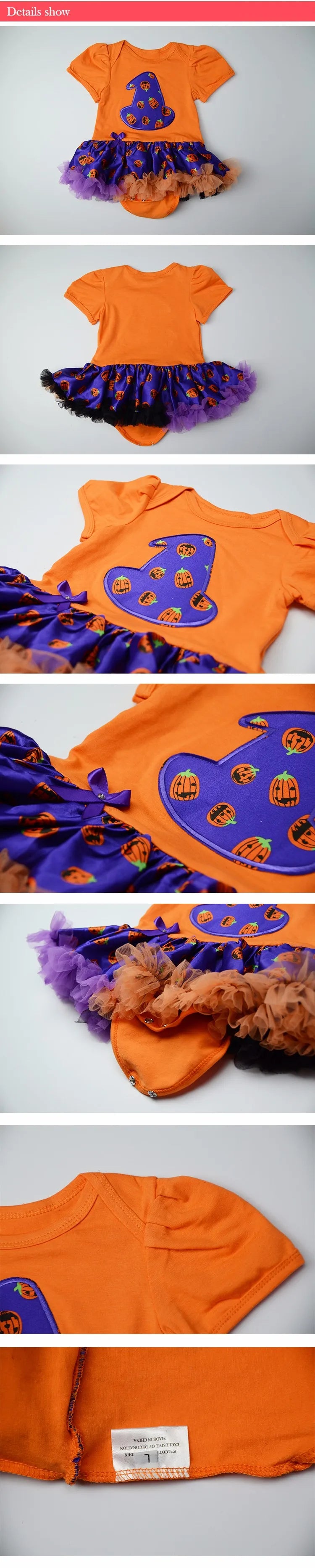 Halloween Baby Girl Clothing Sets Pumpkin Romper Dress Jumpersuit+Headband+Shoes 3pcs Suit Bebe Infant Festival Costumes