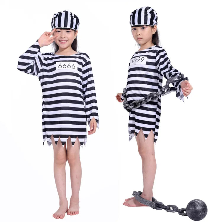 Umorden Carnival Party Halloween Prisoner Costume for Men Women Kids Child Family Violent Prisoner Costumes Fancy Dresses Set