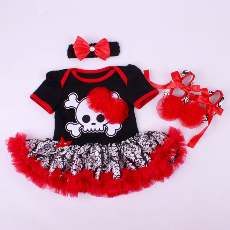 Halloween Baby Girl Clothing Sets Pumpkin Romper Dress Jumpersuit+Headband+Shoes 3pcs Suit Bebe Infant Festival Costumes