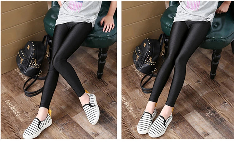 2-14 Years Girls Skinny Long Pants Shiny Black White Pink Children Bottoms Leggings Kids Elastic Trousers All-matches Leggings