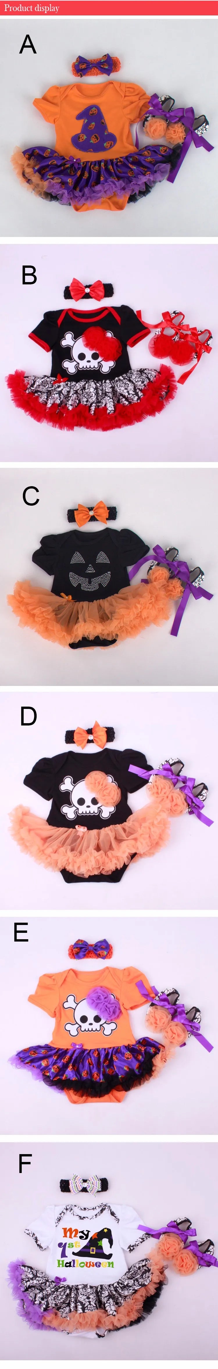 Halloween Baby Girl Clothing Sets Pumpkin Romper Dress Jumpersuit+Headband+Shoes 3pcs Suit Bebe Infant Festival Costumes