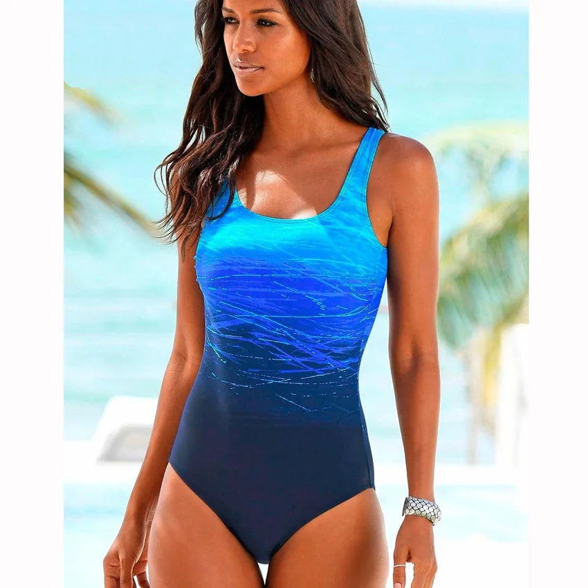 Mujer Mayo Push Up Swimwear Criss Cross Back One-piece Beach Bathing Suit Gradient Print Plavky Sexy One Piece Women Swimsuit