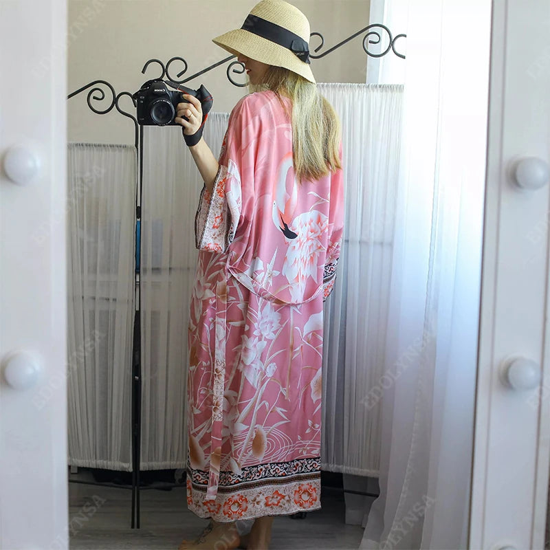 Embroidery Kaftan Beach Tunic Beach Cover up Saida de Praia Swimsuit Women Bikini cover up Pareo Sarong Beachwear Q882