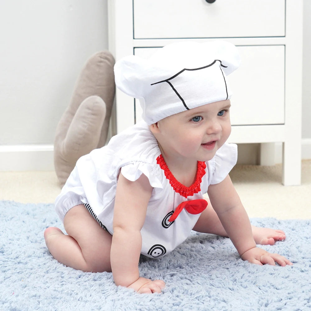 Umorden Infant Toddler Baby Cartoon Dinosaur Panda Chef Duck Cowboy Costume Summer Short Rompers Bodysuit Halloween Fancy Dress