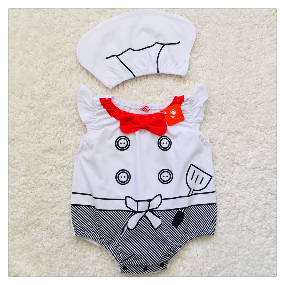 Umorden Infant Toddler Baby Cartoon Dinosaur Panda Chef Duck Cowboy Costume Summer Short Rompers Bodysuit Halloween Fancy Dress