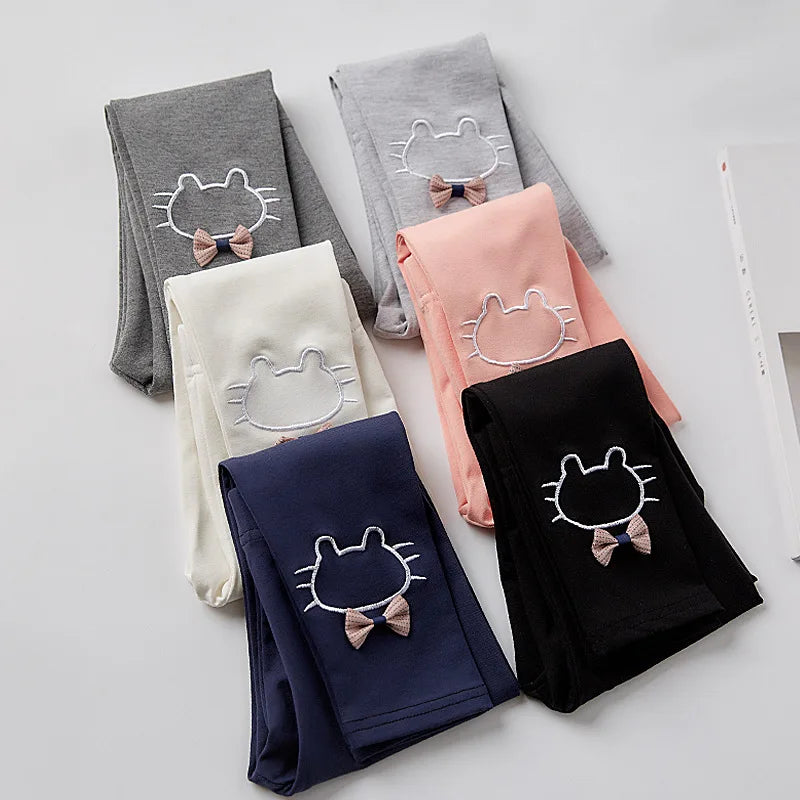 Menoea Kids Cartoon Leggings for Girls Skinny Cotton Elastic Pants Leggins Cat Cartoon Pattern Toddlers Children Clothes 3-8Y