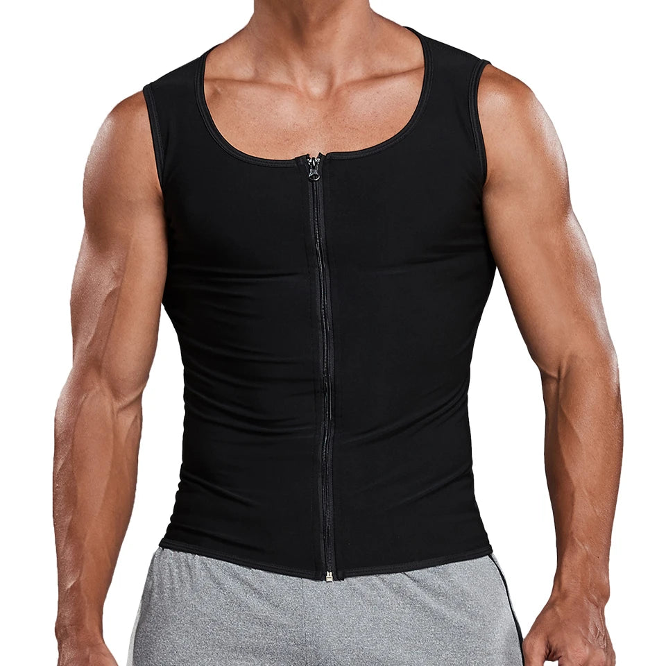 Men Sauna Sweat Vest Waist Trainer Corset Zipper Workout Tank Top Slimming Body Shaper Compression Shirt Weight Loss Fat Burner