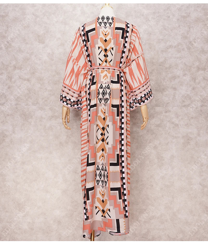 Embroidery Kaftan Beach Tunic Beach Cover up Saida de Praia Swimsuit Women Bikini cover up Pareo Sarong Beachwear Q882