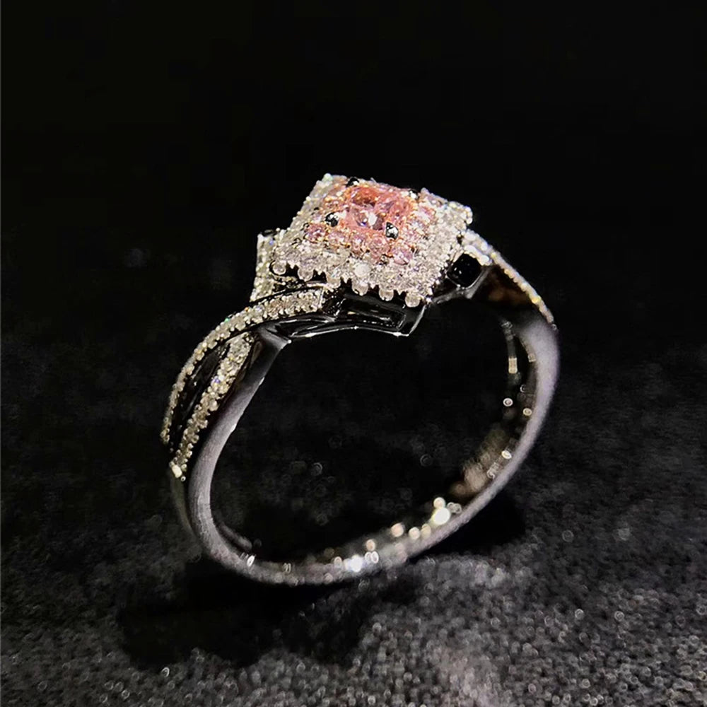 Huitan Pink CZ Women Engagement Rings Romantic Novel Design Female Rings Valentine's Day Anniversary Love Gift Statement Jewelry