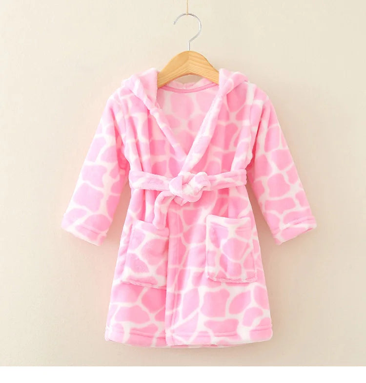 Boy and Girls Flannel Pajamas Robe Autumn and Winter Children Sleepwear Soft Hooded Kids Homewear 2-8 Years