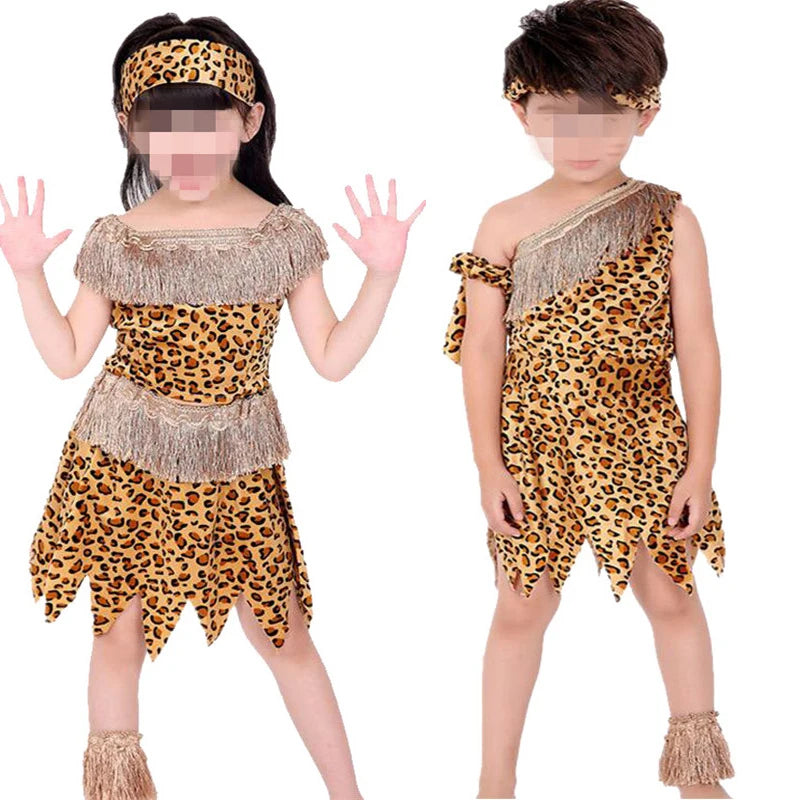 Boys Girls African Original Savage Children Wildman Cosplay Costumes Clothing Kids Party Props Halloween