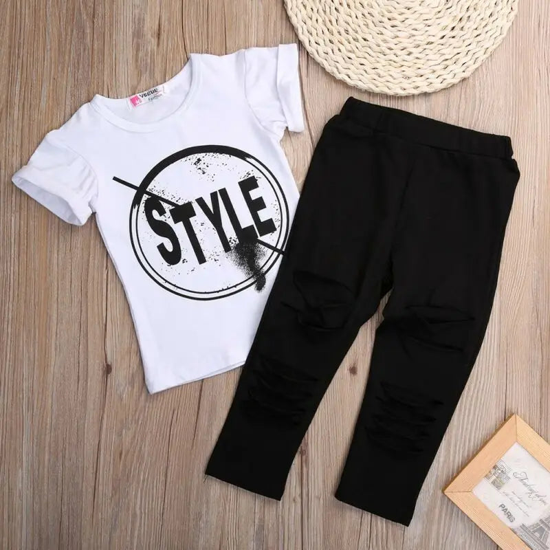 2PCS Kids Baby Girls Clothes Sets 2-7Y Summer T-shirt Tops Pants Leggings 2Pcs Outfits Clothes