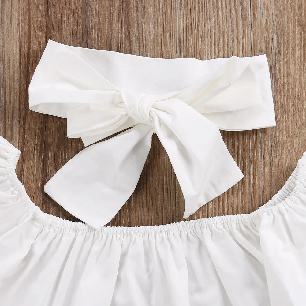 US Stock Fashion Toddler Girls Kids 2-6 Years Clothes Set Off Shoulder Tops Denim Pants Jeans Outfits Set Clothes 1-6Y
