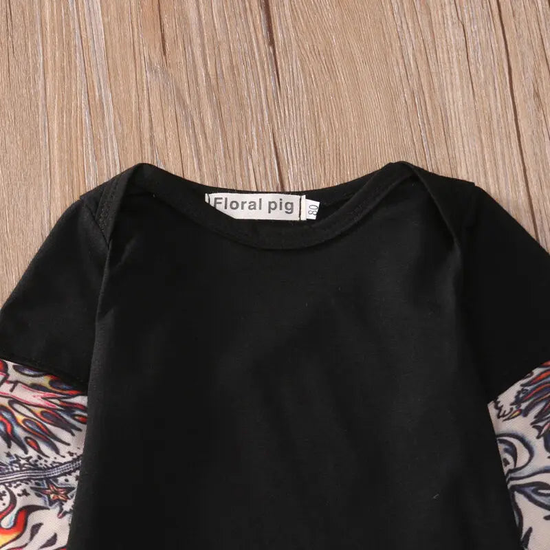 Baby Bodysuit Boys Girls Tattoo Printed Patchwork Jumpsuit Newborn Costume Casual Outfits Toddler Infant Kids Clothes Bodysuits