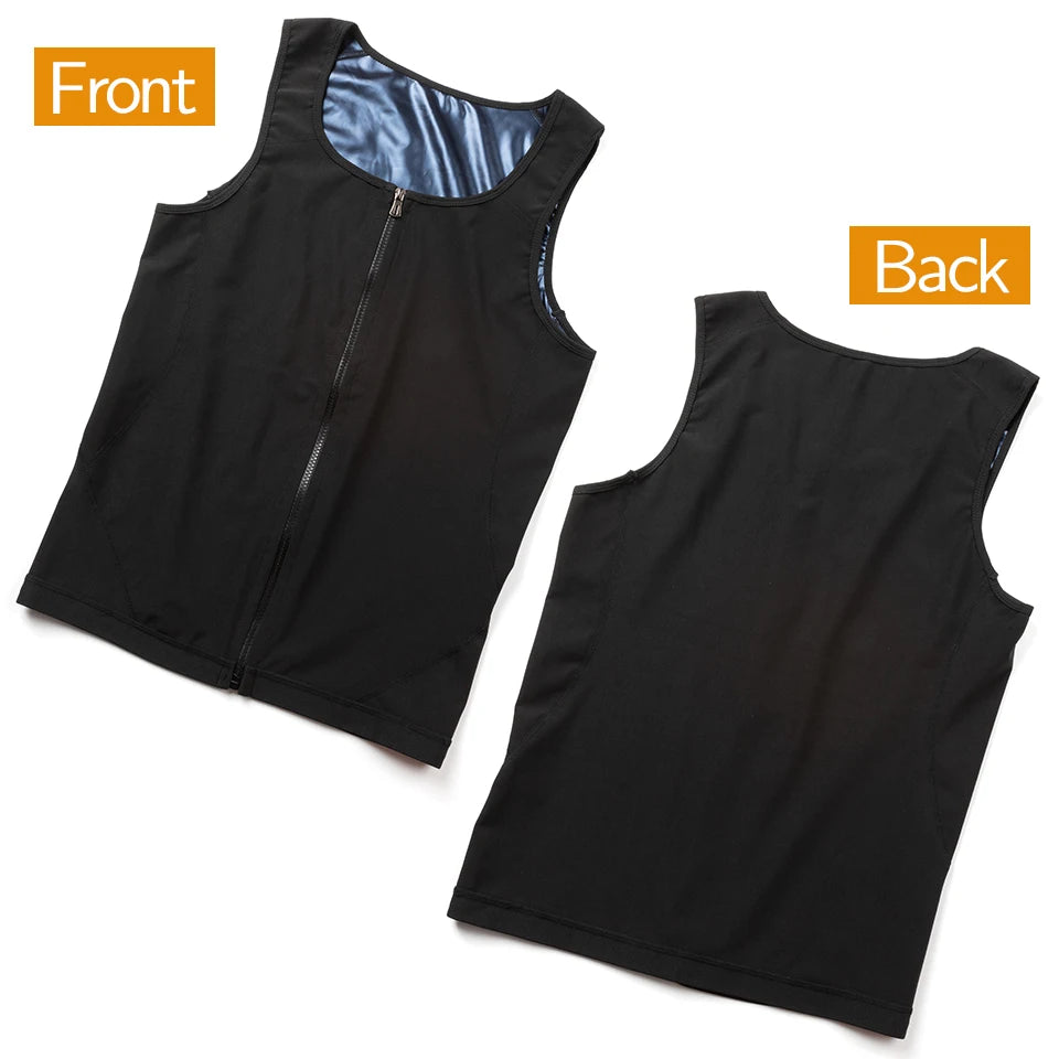 Men Sauna Sweat Vest Waist Trainer Corset Zipper Workout Tank Top Slimming Body Shaper Compression Shirt Weight Loss Fat Burner