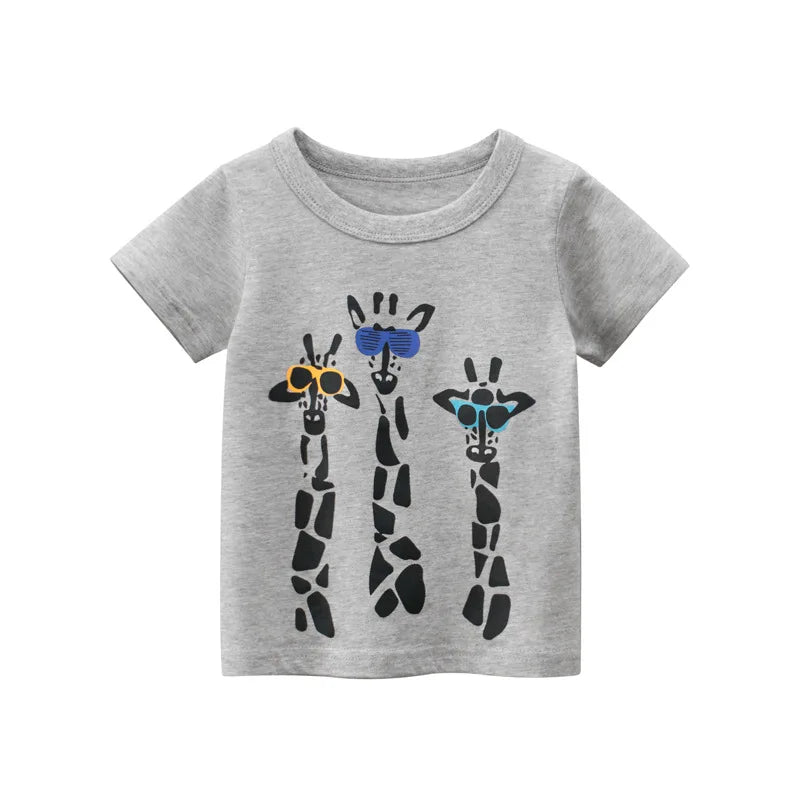 2024 Summer Cartoon Elephant T Shirt Boys Girls Animals Short Sleeve O-Neck T-Shirts Kids Clothes Toddler Cotton Tops