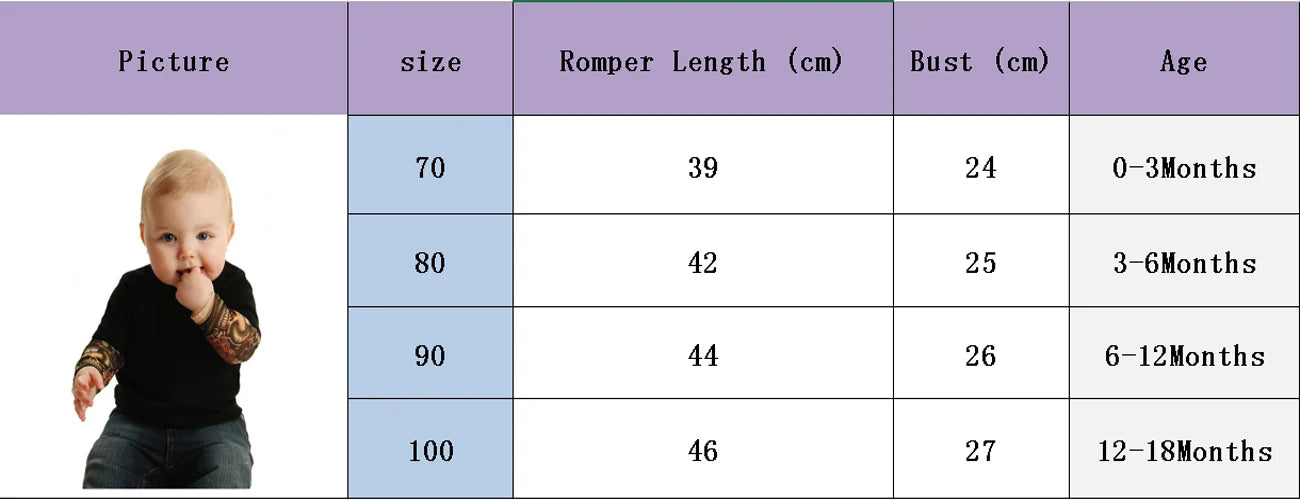 Baby Bodysuit Boys Girls Tattoo Printed Patchwork Jumpsuit Newborn Costume Casual Outfits Toddler Infant Kids Clothes Bodysuits