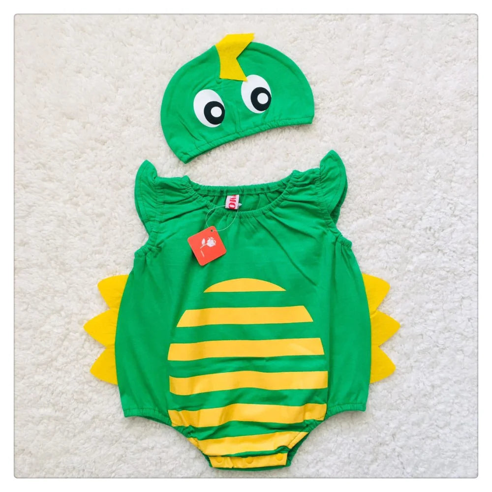 Umorden Infant Toddler Baby Cartoon Dinosaur Panda Chef Duck Cowboy Costume Summer Short Rompers Bodysuit Halloween Fancy Dress