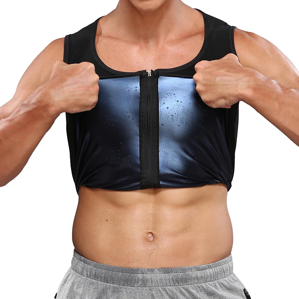 Men Sauna Sweat Vest Waist Trainer Corset Zipper Workout Tank Top Slimming Body Shaper Compression Shirt Weight Loss Fat Burner