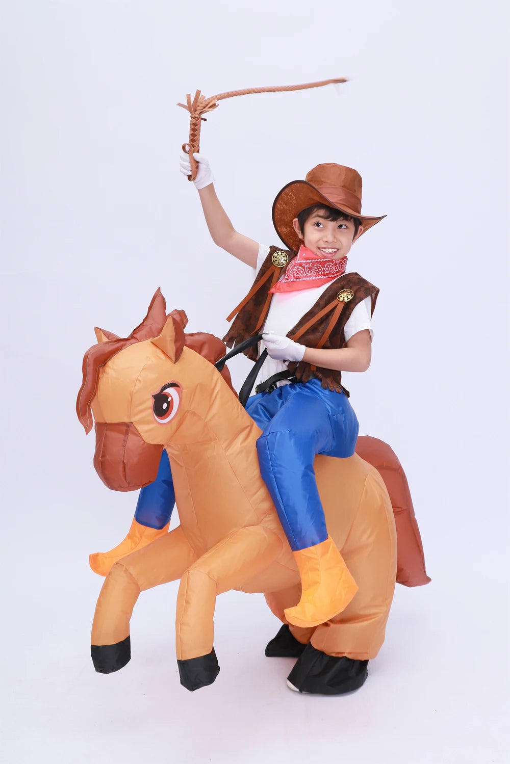 Kids Child Inflatable Horse Costume Cosplay Girls Boys Cowboy Ride Horse Funny Halloween Purim Party Inflated Garment Disfraces