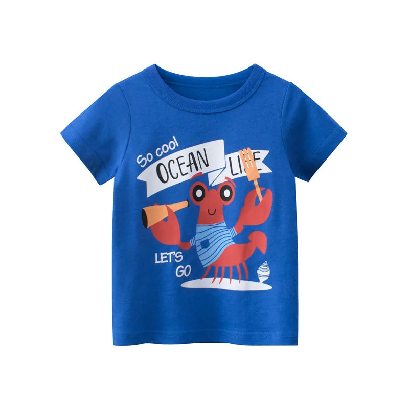 2024 Summer Cartoon Elephant T Shirt Boys Girls Animals Short Sleeve O-Neck T-Shirts Kids Clothes Toddler Cotton Tops