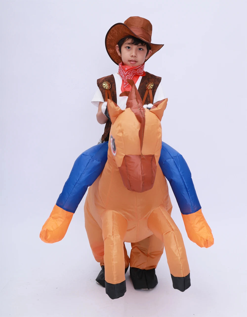 Kids Child Inflatable Horse Costume Cosplay Girls Boys Cowboy Ride Horse Funny Halloween Purim Party Inflated Garment Disfraces