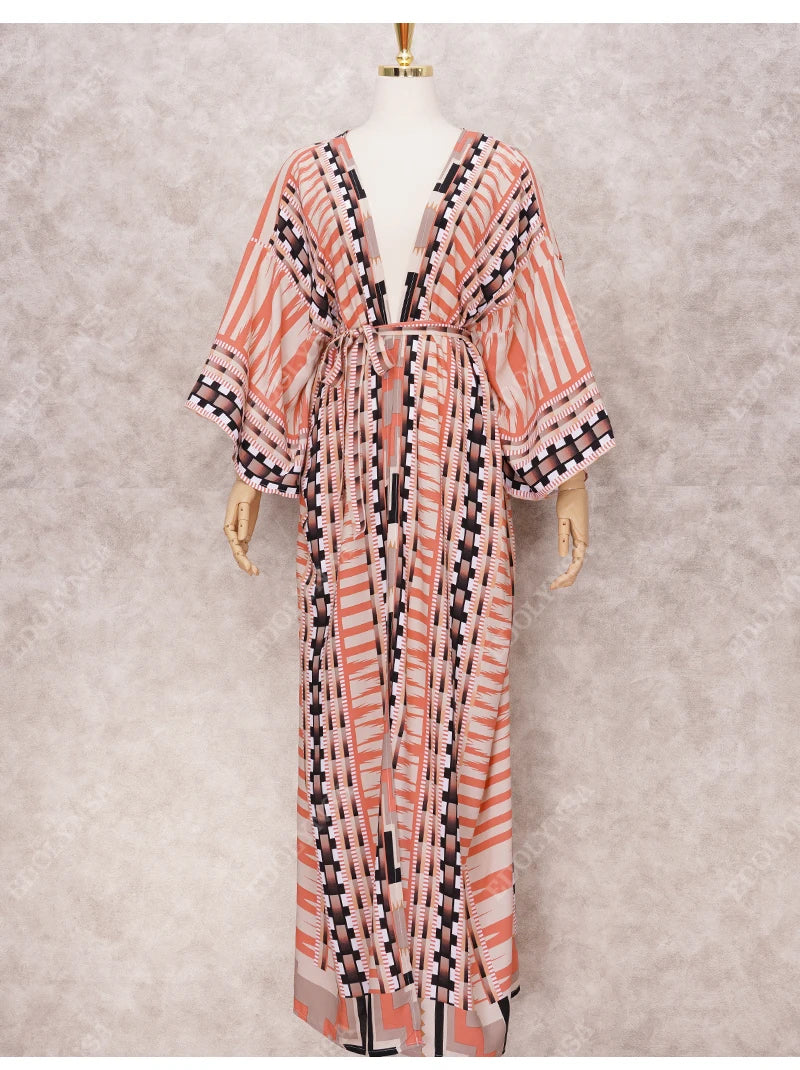 Embroidery Kaftan Beach Tunic Beach Cover up Saida de Praia Swimsuit Women Bikini cover up Pareo Sarong Beachwear Q882