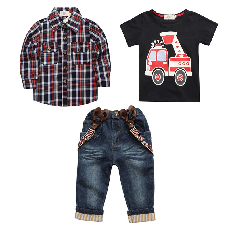 2024 Summer Boys Outfits Set 3Pcs Kids Random Cool Clothes Toddler T-Shirt + Jeans + Scarf Fashion Suits Children's Clothing Set