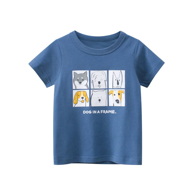 2024 Summer Cartoon Elephant T Shirt Boys Girls Animals Short Sleeve O-Neck T-Shirts Kids Clothes Toddler Cotton Tops