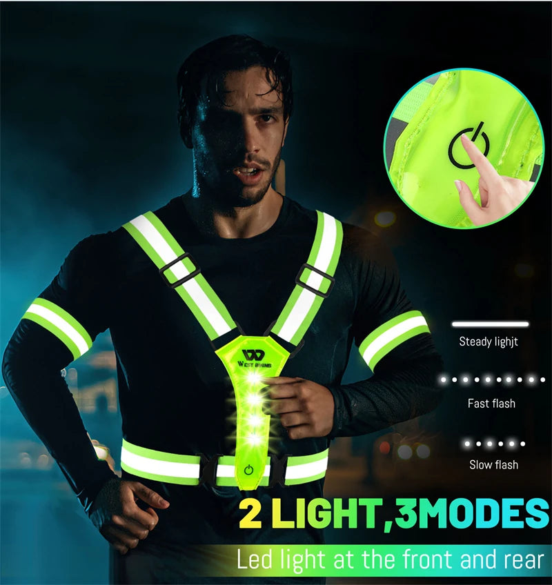 WEST BIKING Cycling Reflective Safety Vest Electric Scooter Flashing Vest USB Rechargeable LED Vest Running Jogging Fishing