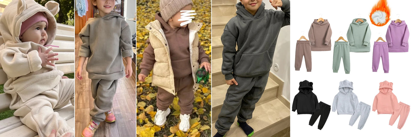 2024 Spring Kids Girl Velvet Suit Long Sleeve Pants Solid Clothes For Infant Toddler Boy Pullover Sweatshirt Set Teenage Outfits