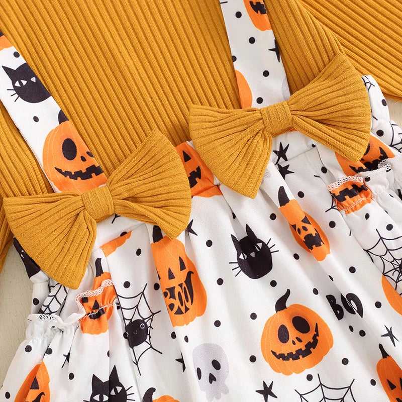 2024-05-23 Lioraitiin Baby Girls Halloween Jumpsuits Pumpkin Print Long Sleeve Romper and Cute Headband Set for Infant Outfits
