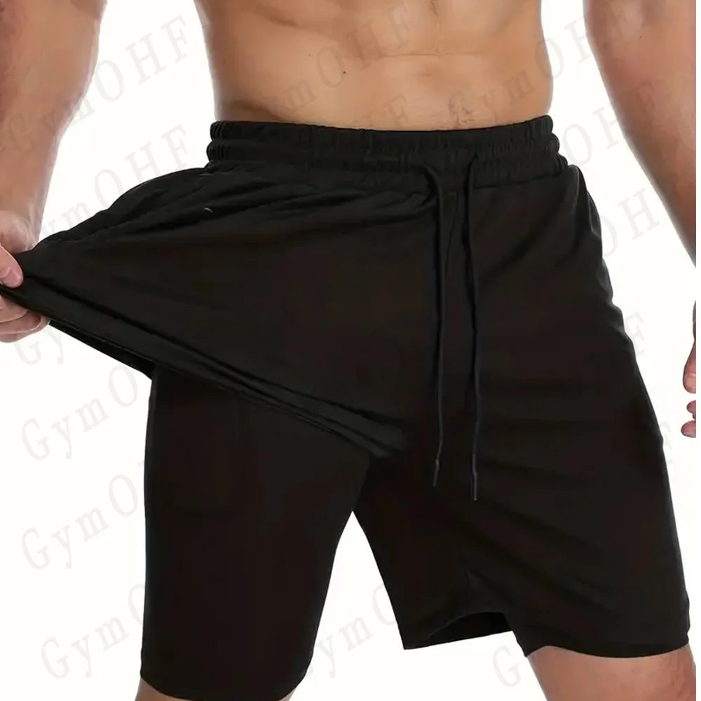 Anime Compression Shorts Men T Shirt Summer Sportswear Gym Jogging Training Workout Male Fitness Sport 2 In 1 Shorts Quick Dry