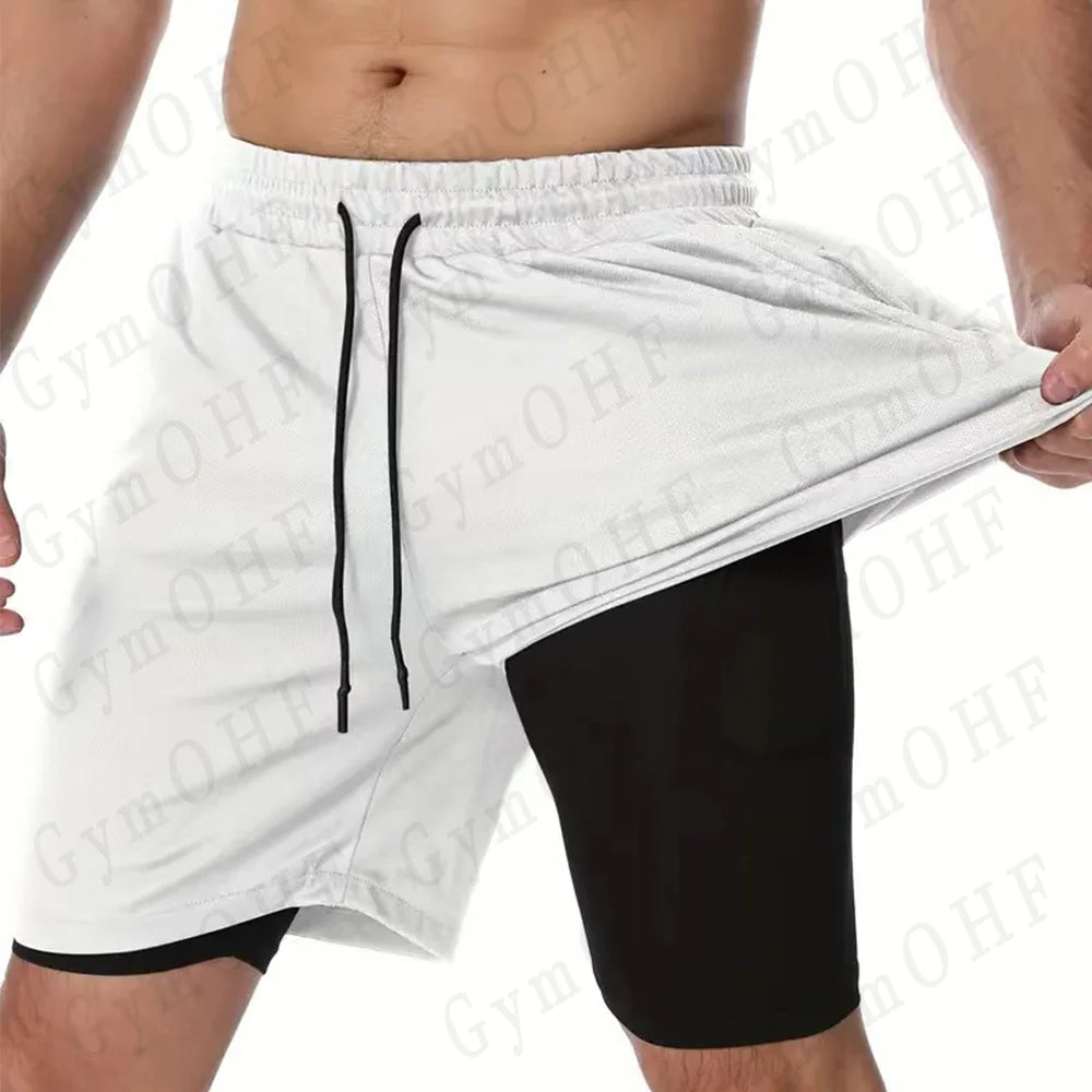 Anime Compression Shorts Men T Shirt Summer Sportswear Gym Jogging Training Workout Male Fitness Sport 2 In 1 Shorts Quick Dry