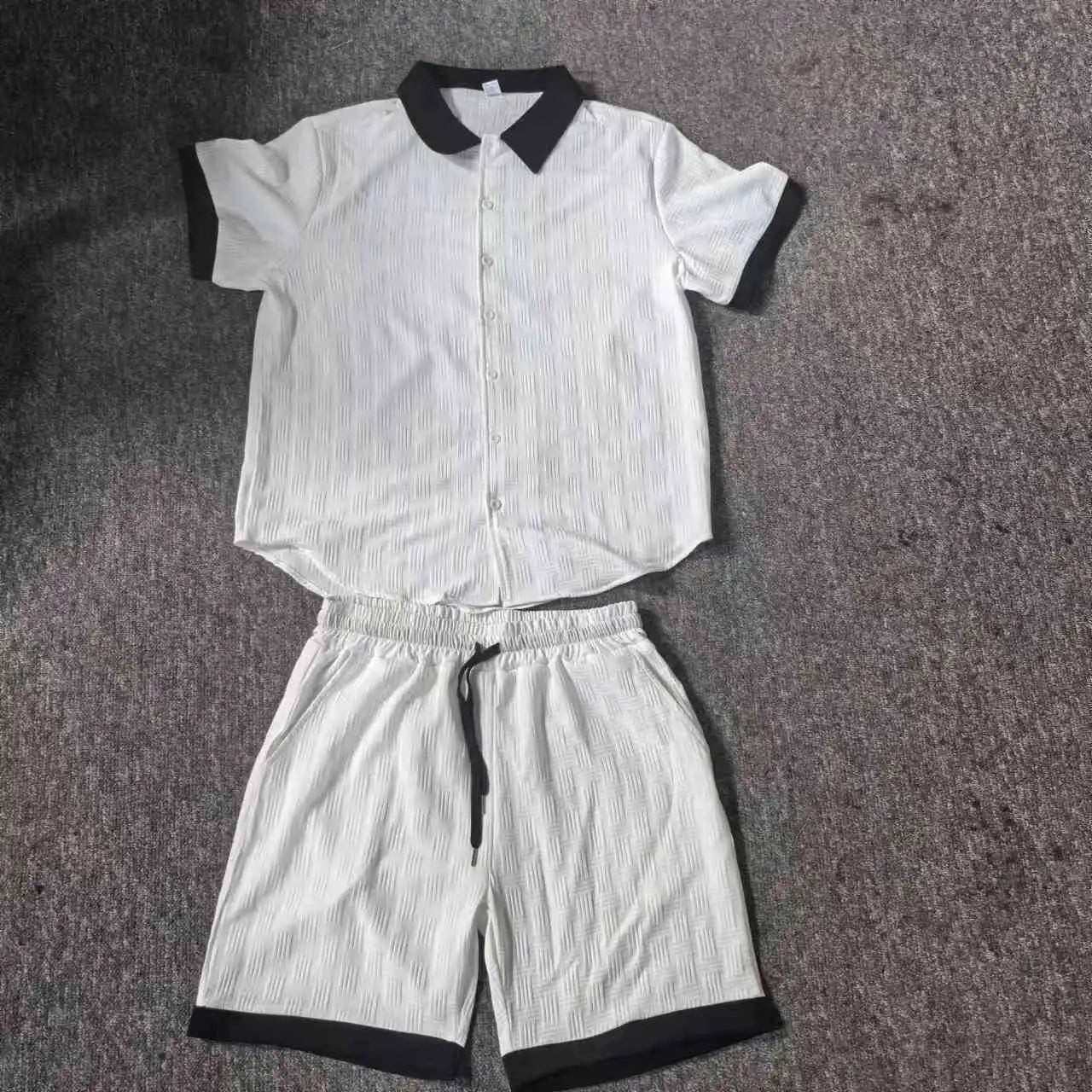 2025 new summer Europe and the United States fashion high-quality men's shirt casual color short-sleeved shorts beach suit