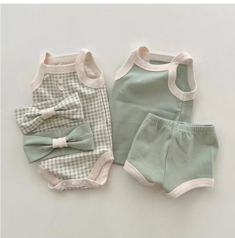 2024 New Baby Sleeveless Clothes Set Boy Girl Summer Thin Cotton Vest + Shorts 2pcs Suit Infant Outfits Toddler Breathable Set