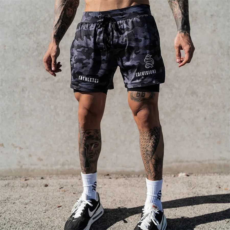 NEW 2 IN 1 Sport Running Casual Breathable Shorts Men Double-deck Jogging Quick Dry GYM Shorts Fitness Workout Men Shorts