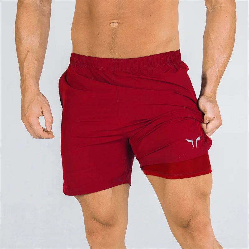 2025 NEW Fitness Men Gyms Shorts Workout Male Breathable 2 In 1 Double-deck Quick Dry Sportswear Jogger Beach Shorts Men