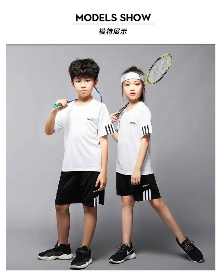 Children Boy & Girl Quick Dry Badminton Clothes Uniform Kid Tennis Jerseys Short Sleeve Tshirt Top and Shorts 2pcs Tracksuit