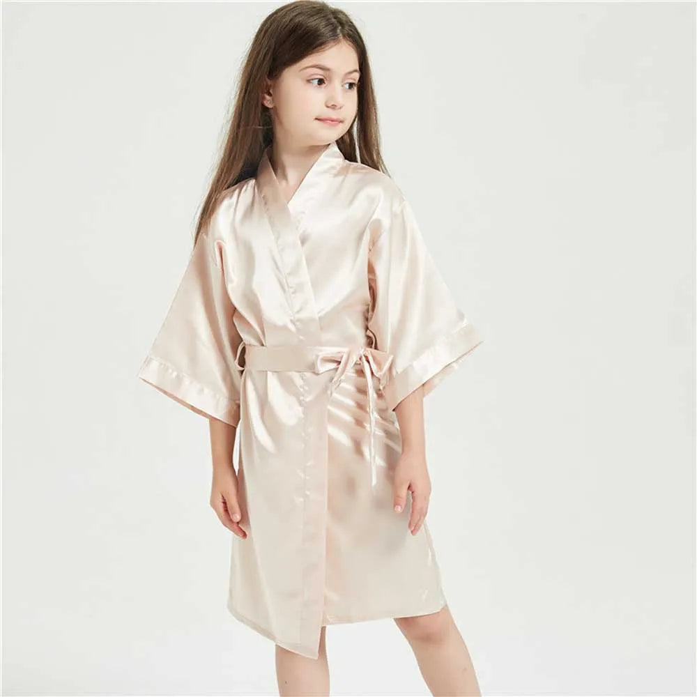 Pink Bathrobes for Girls Nightwear Satin Silk Kids Robes Summer Girl Nightgown Sleepwear Children Kimono Wedding Spa Party Dress