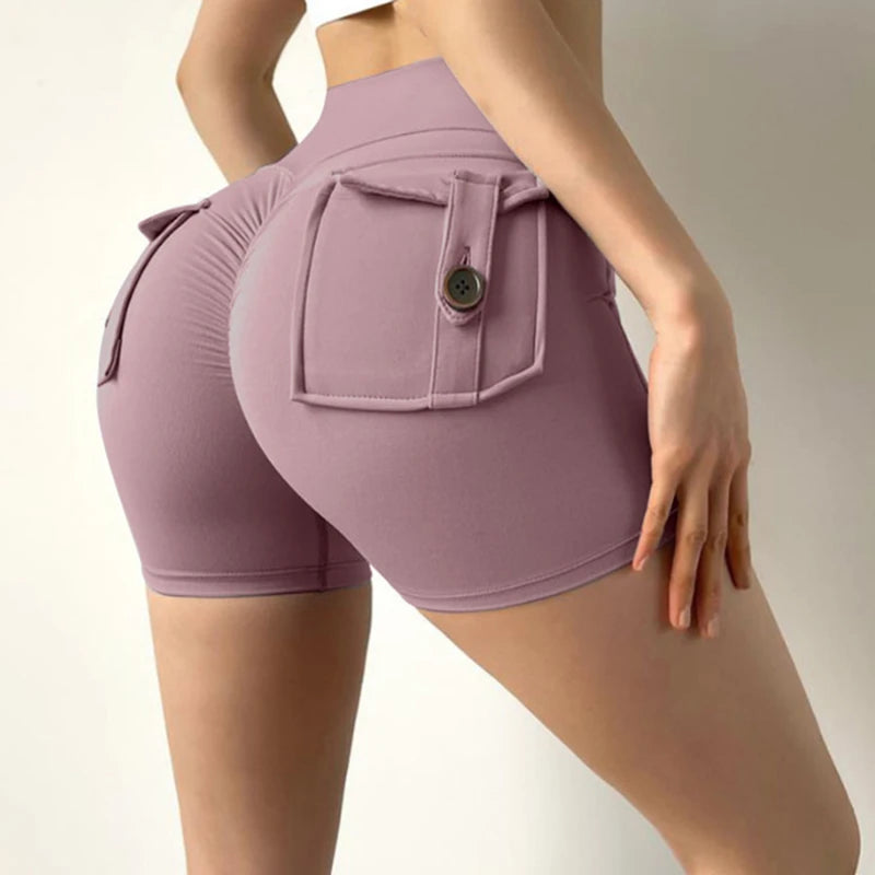 Shorts Women Sport With Pocket Buttocks Fitness Workout High Waist Tights Leggings Push Up Cycling Shorts Scrunch Gym Clothing