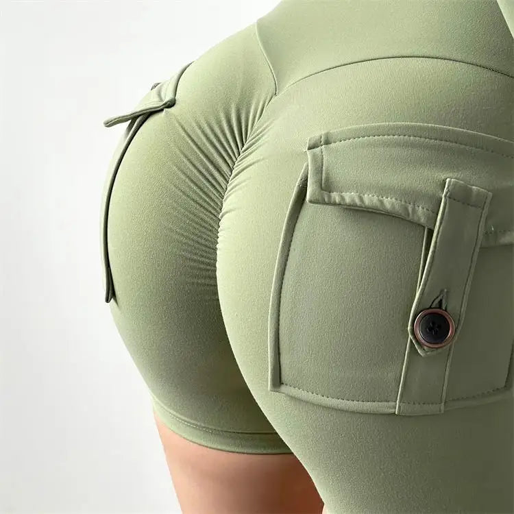 Shorts Women Sport With Pocket Buttocks Fitness Workout High Waist Tights Leggings Push Up Cycling Shorts Scrunch Gym Clothing