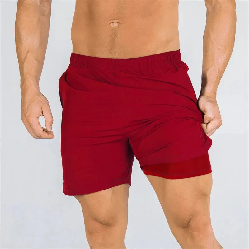 2025 NEW Fitness Men Gyms Shorts Workout Male Breathable 2 In 1 Double-deck Quick Dry Sportswear Jogger Beach Shorts Men