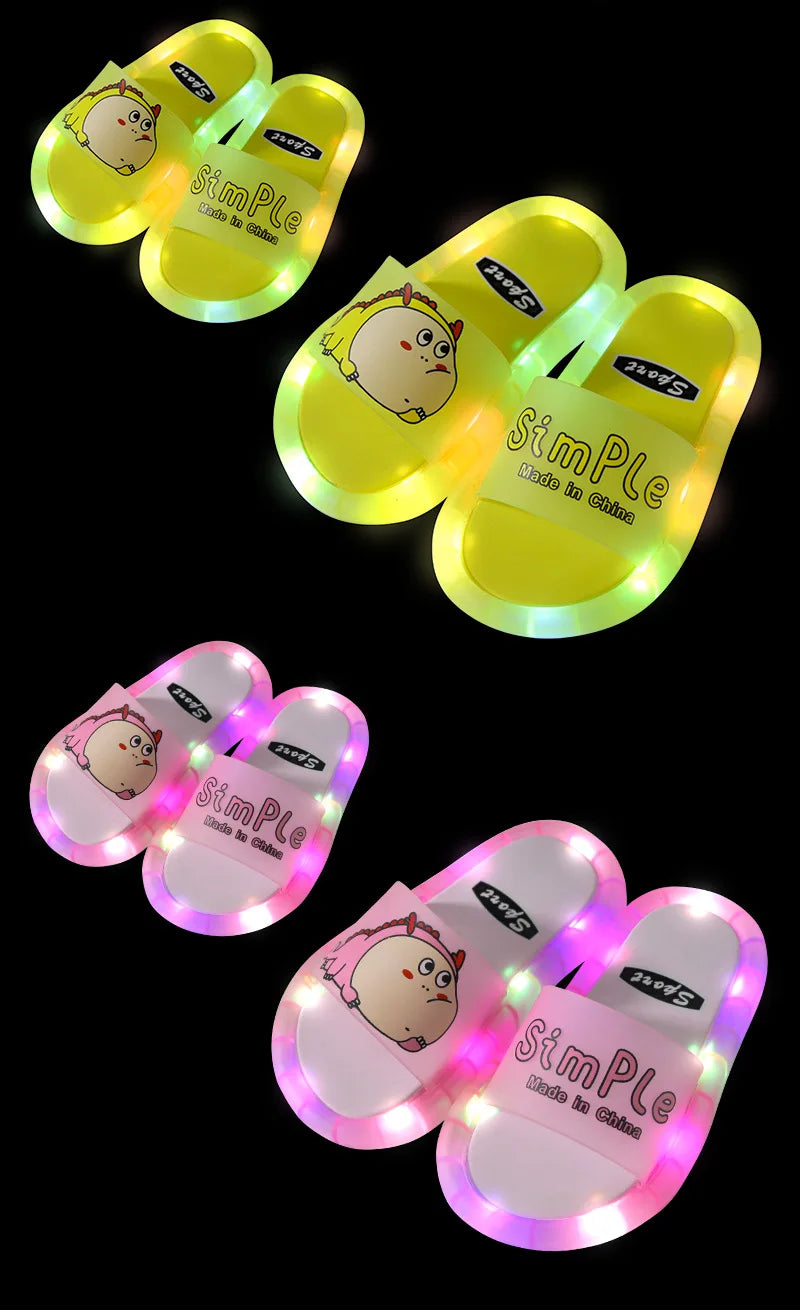 Children‘s Boys Girls Slippers Cartoon Animals Shoes Lighted Fashion Cute Shoes Bathroom Kids Gifts Toddler Slippers Flat Heels