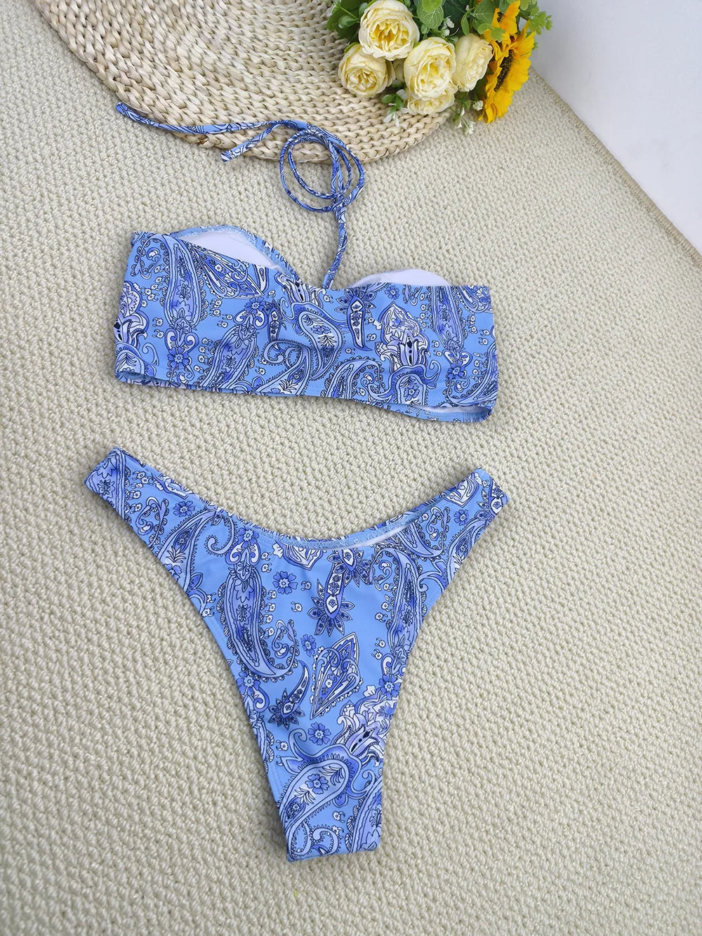 Women's Paisley Bikini Set With Skirt 2025 Sexy Bohemian Beach Dress Beachwear Two-Piece Swimsuit Cover-Up Summer Seaside Outfit