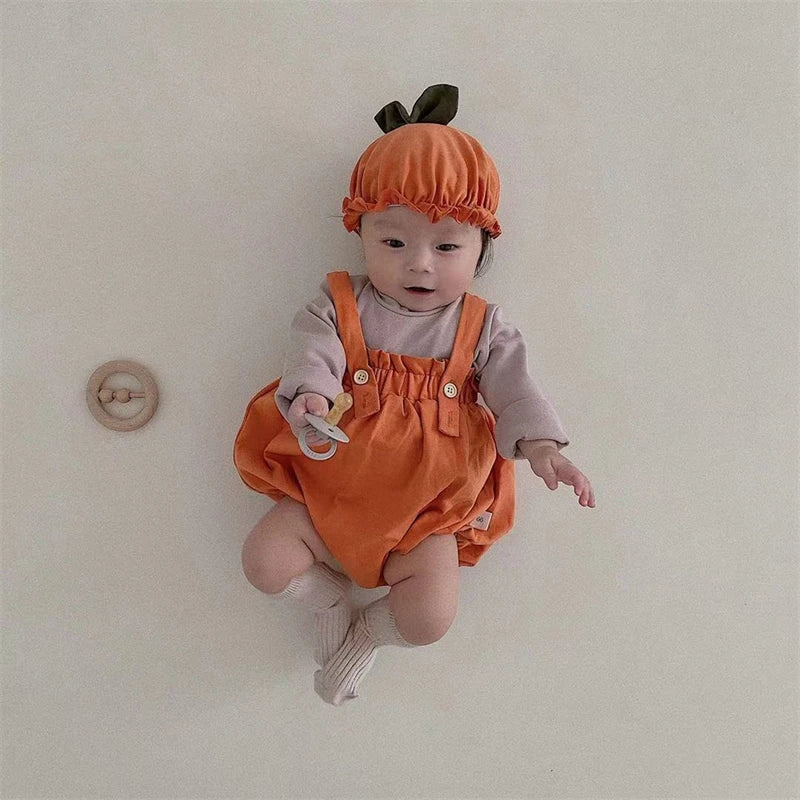 Baby Halloween Costumes Pumpkin Lantern Suspender Short Pants Hat 2pcs Sets Toddler Boys Girls jack-o'-lantern Outfits